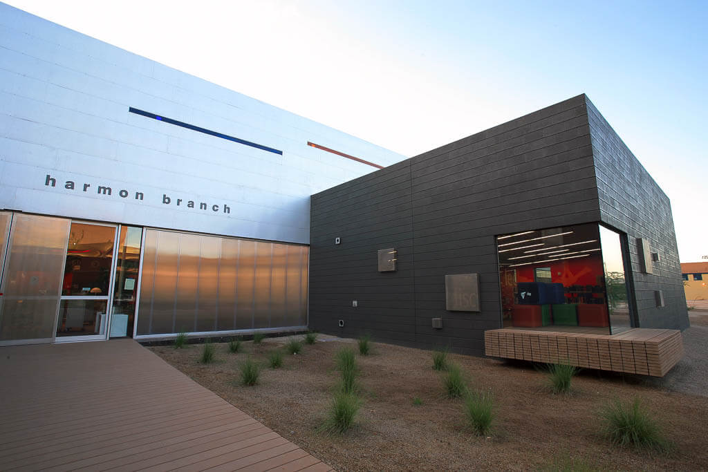 Exterior of Harmon Library.